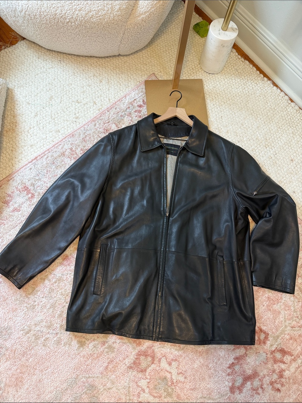 Men's ‘Robert Comstock Veryical’ Black Leather Zip-Front Jacket